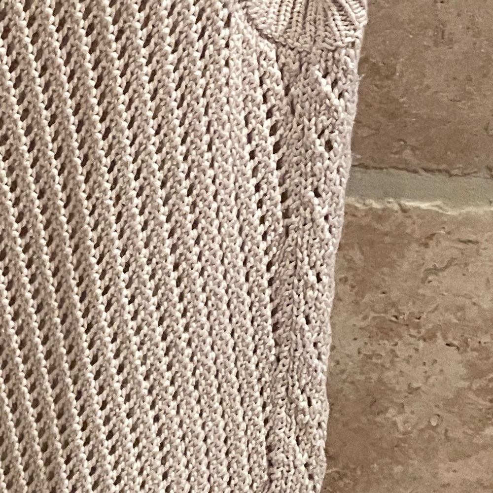 VINCE Cream Beige Long Sweater Vest 💯% cotton crochet open weave Neutral S - Picture 9 of 9